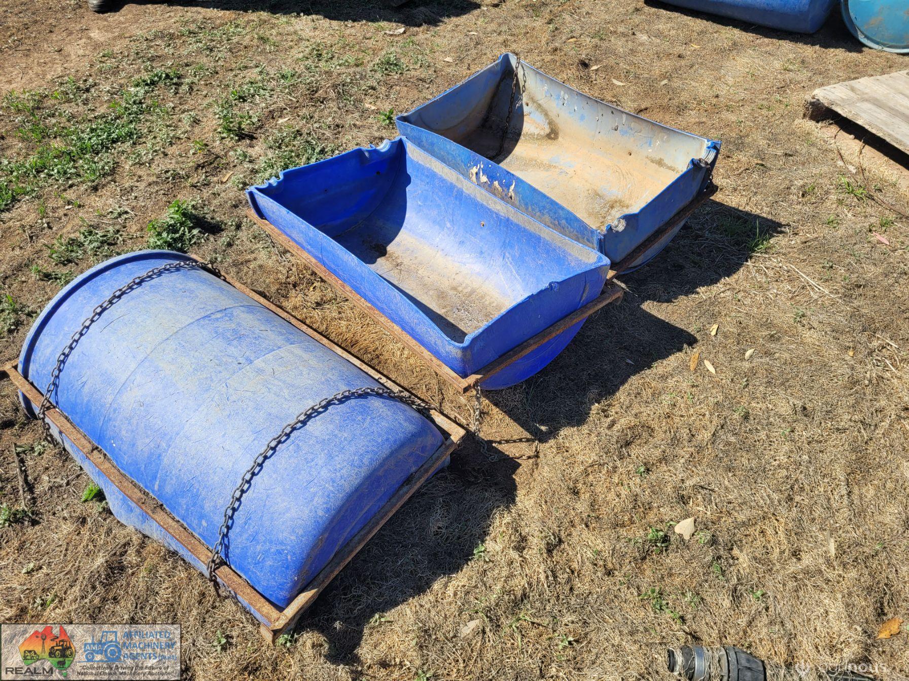 3x Plastic Feed Troughs with Steel Frame