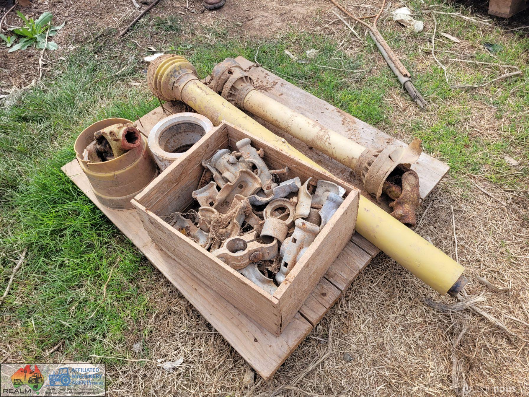 Pallet of PTO Shafts & Cyclone Pipe Clamps