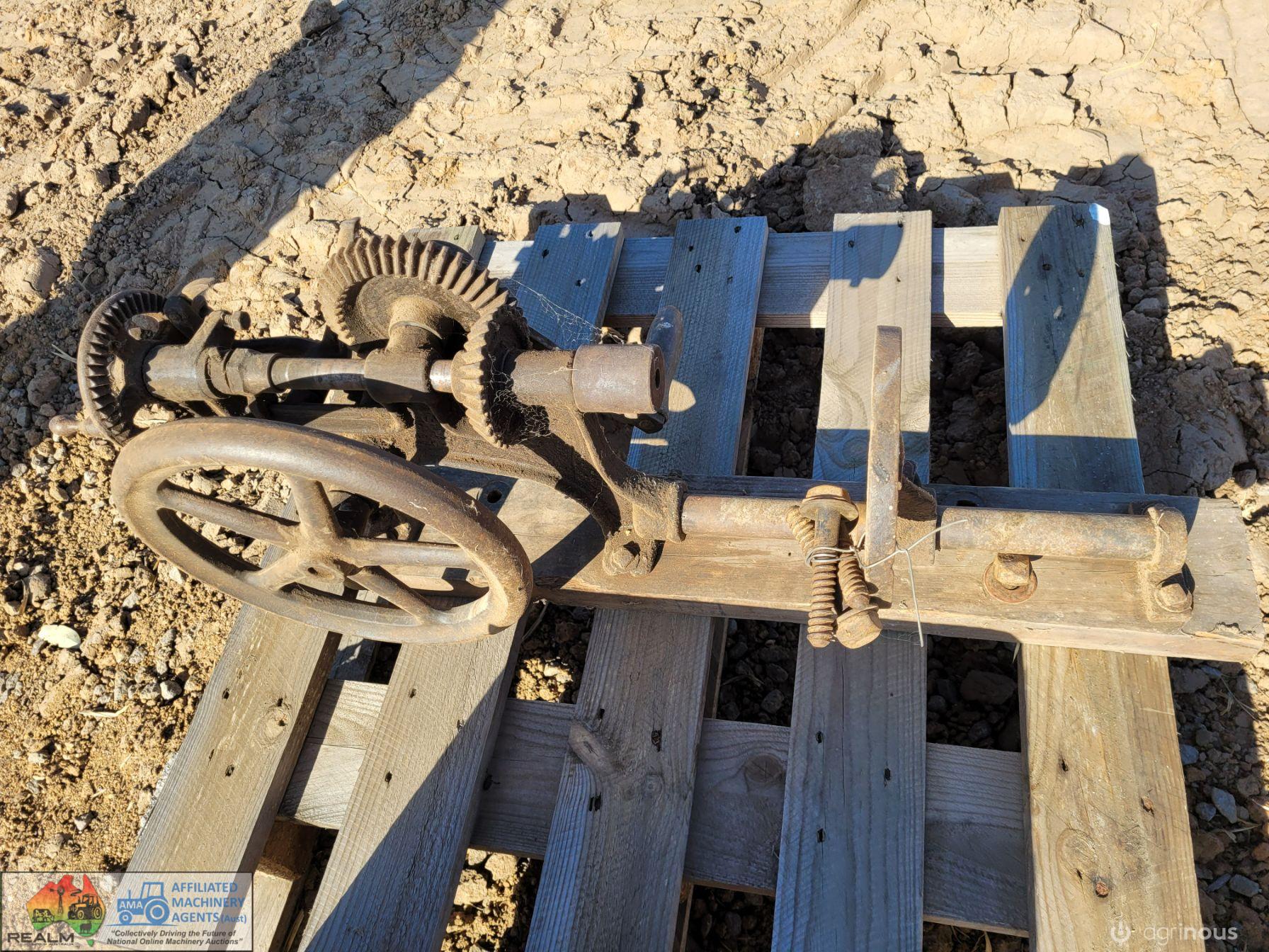 Antique Hand Operated Drill Press & Original Drill Bits