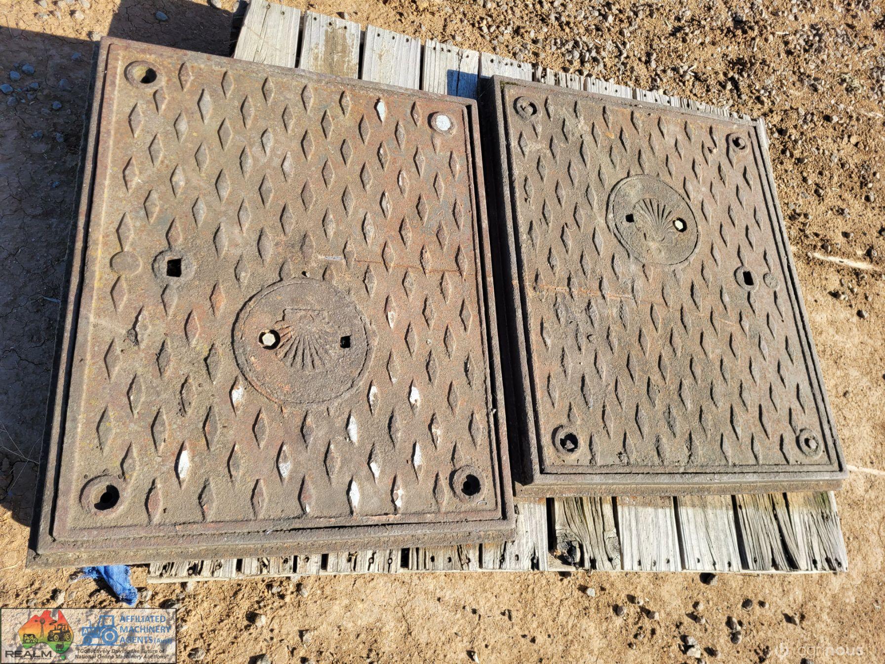 2x Shell Oil Cast Iron Manhole Covers