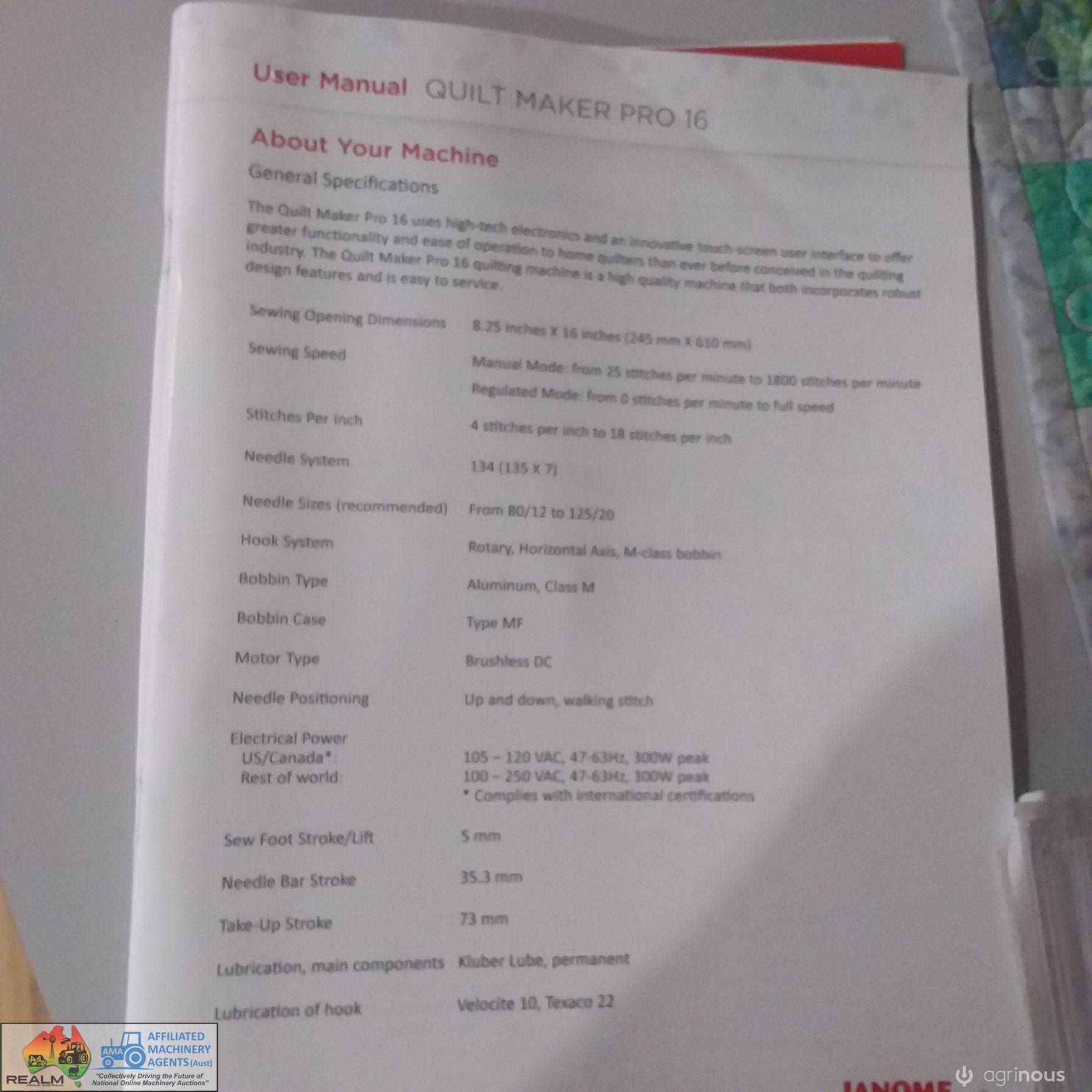 Janome Quilt Maker Pro 16 Long arm sewing machine - photo 6