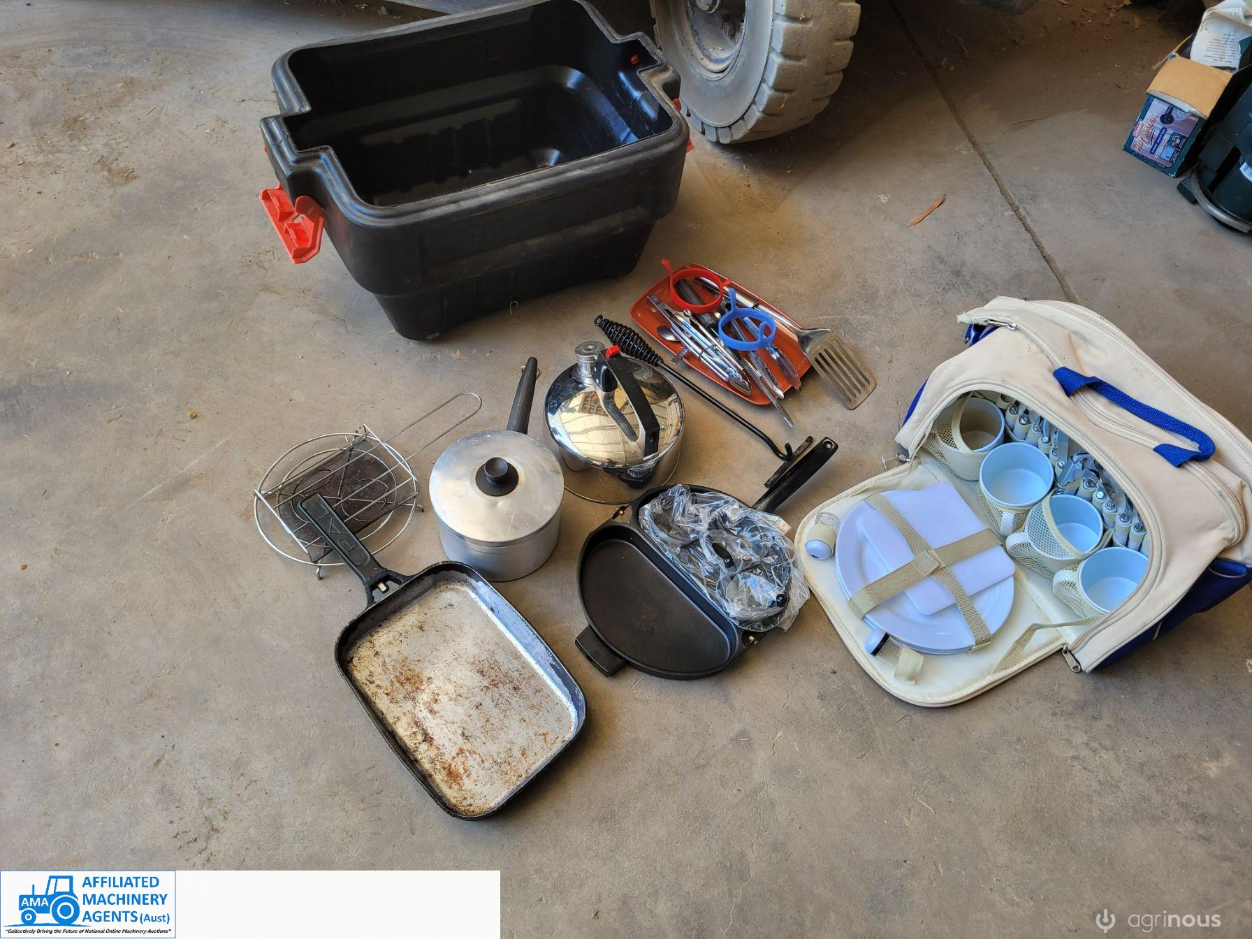 Box of Assorted Camping Equipment