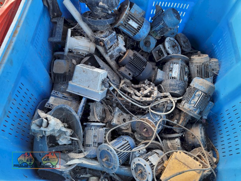 Bin of Assorted Electric Motors & Gear Reduction Boxes.
