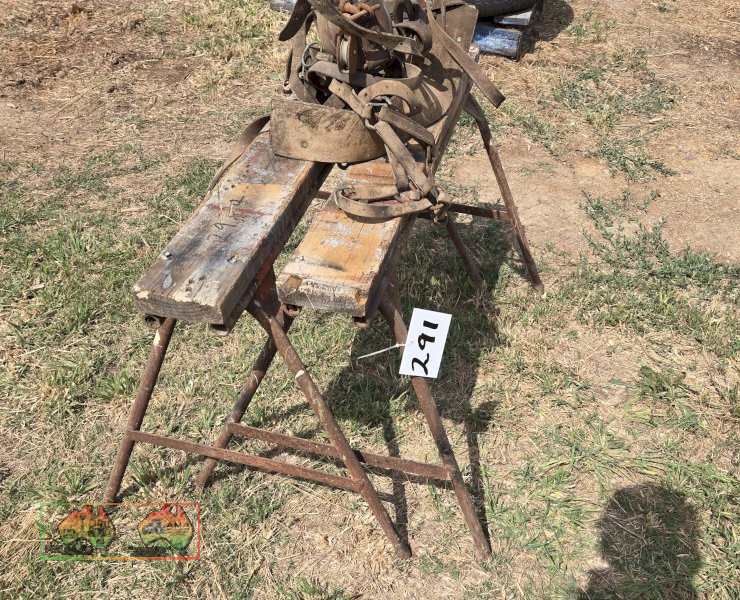 2x Wooden Horses & Leather Harness