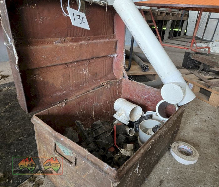 Tin Chest with Assorted Pipe Fittings