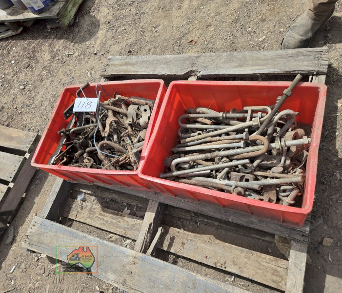 2x Red Tubs of Assorted Gate Hinges