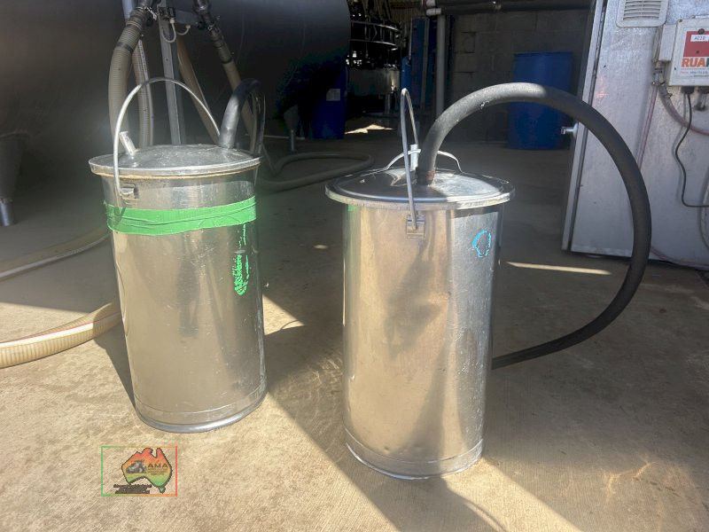 2 x large stainless steel dairy test buckets