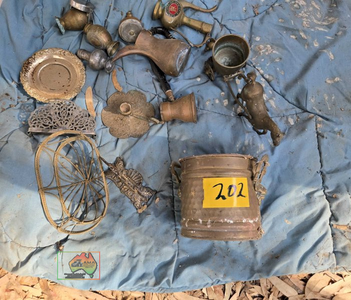 Galv. Bucket & Brass Ornaments