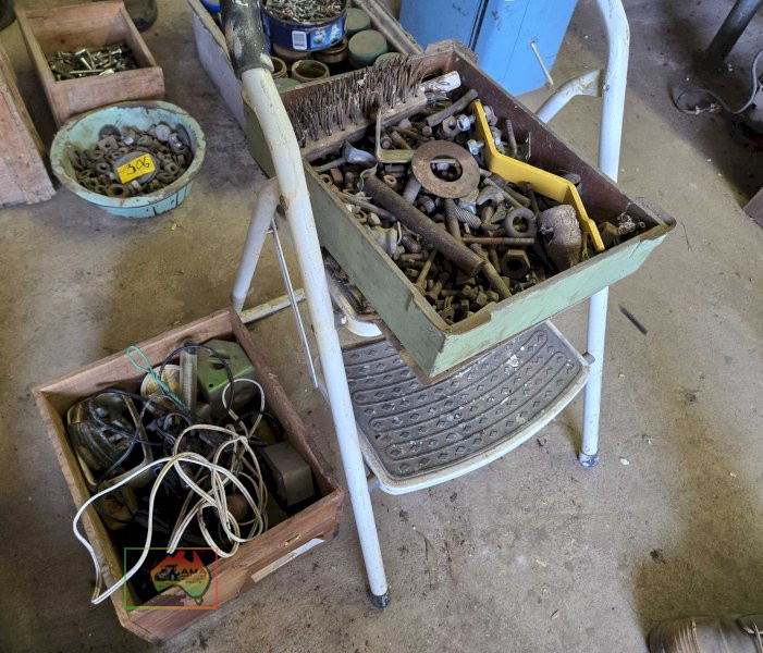 Mini Step Ladder, 2 Boxes of Sundries & Sandpaper etc...