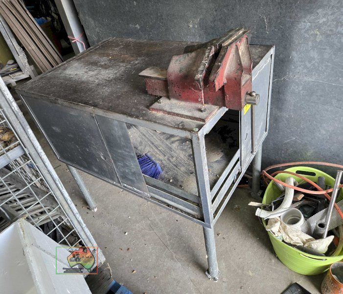 Solid steel cabinet on wheels with vice