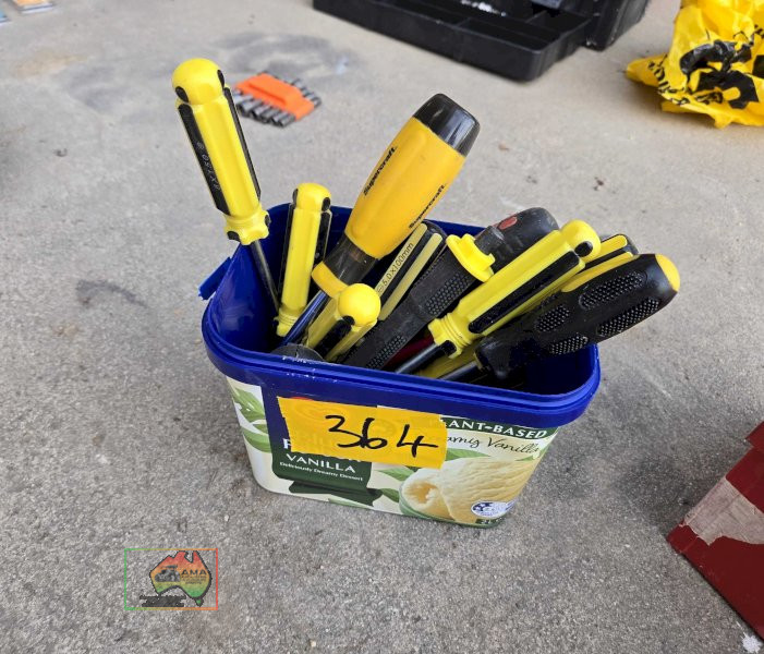 Bucket of assorted screwdrivers