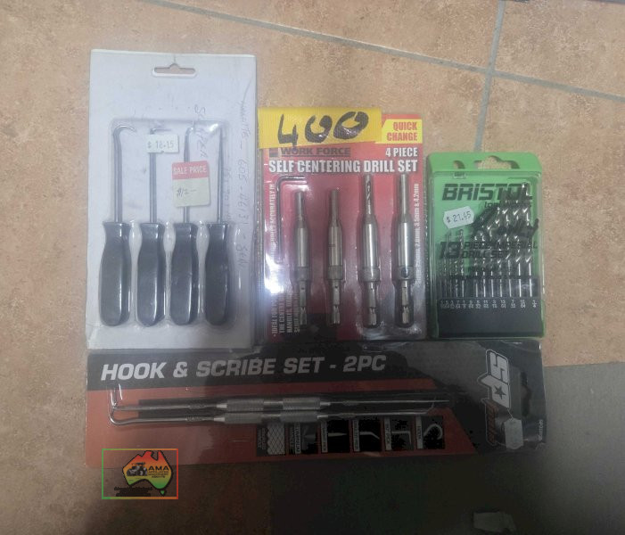 As new workforce self centering drill set, drill bits, hook & scribe set, hook and pick set