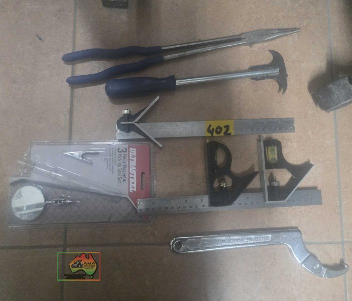 Assorted pliers, measuring tools, & grip wrench