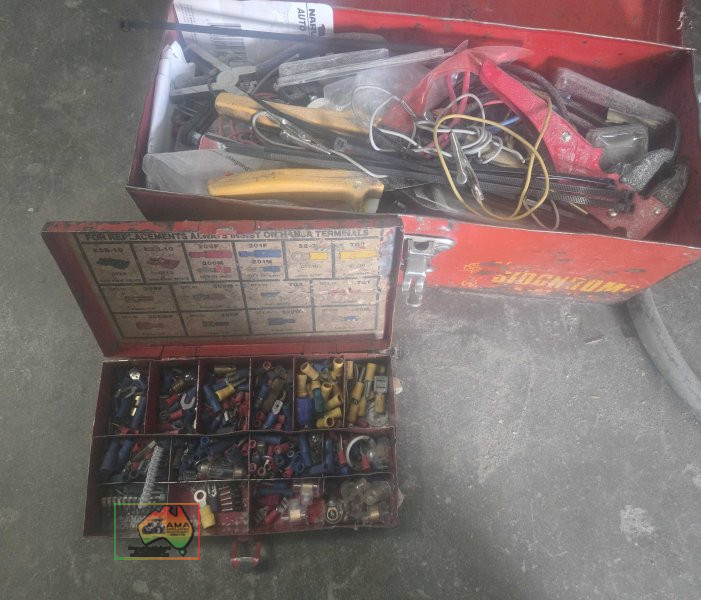 Toolboxes of assorted sundry electrical fittings and tools
