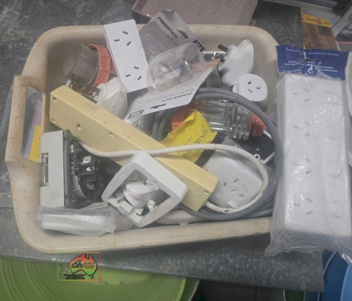 Carry tub of assorted electric plugs, power points etc.. - photo 3