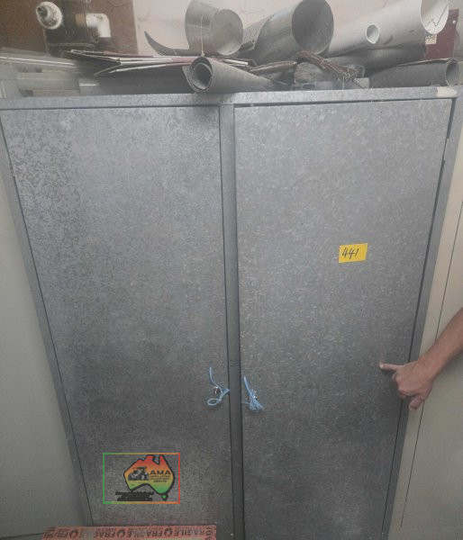 Shelved steel storage cabinet