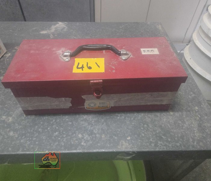 Toolbox full of assorted drill bits