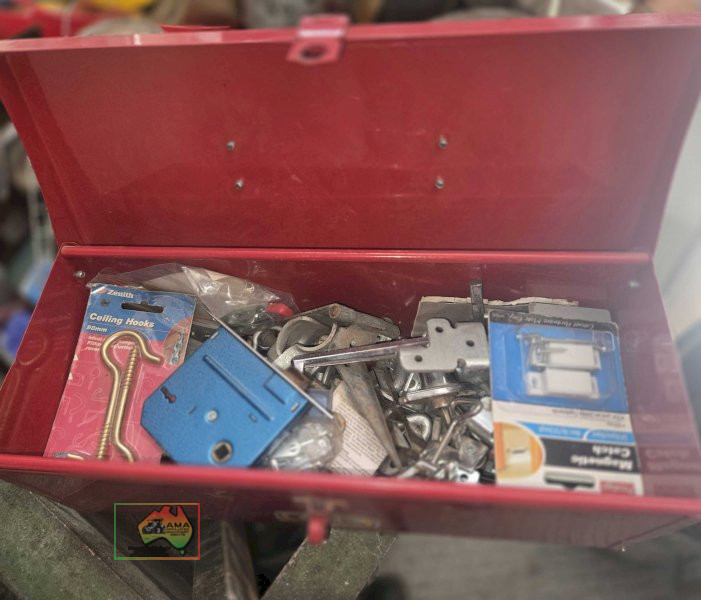 Toolbox of assorted catches and latches