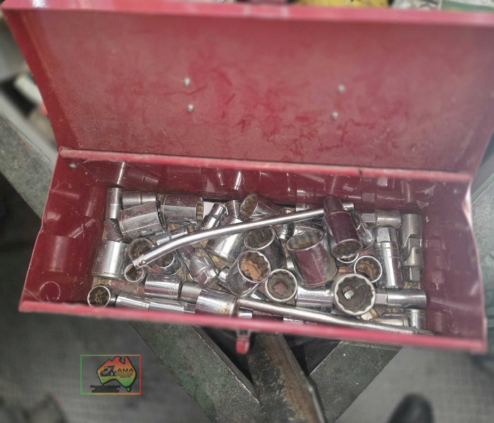 Toolbox of assorted sockets