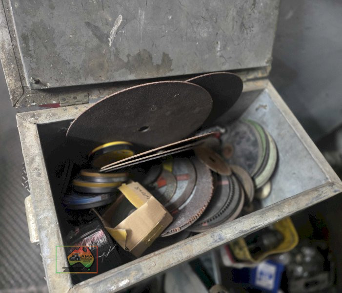 Large steel box of assorted grinding and cut off wheels