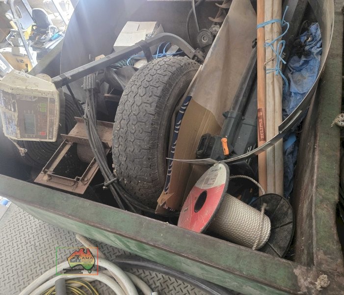 Large steel storage bin full of assorted sundries and scrap - photo 4