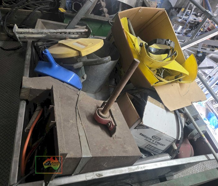 Large stainless steel storage bin full of assorted sundries and scrap - photo 3