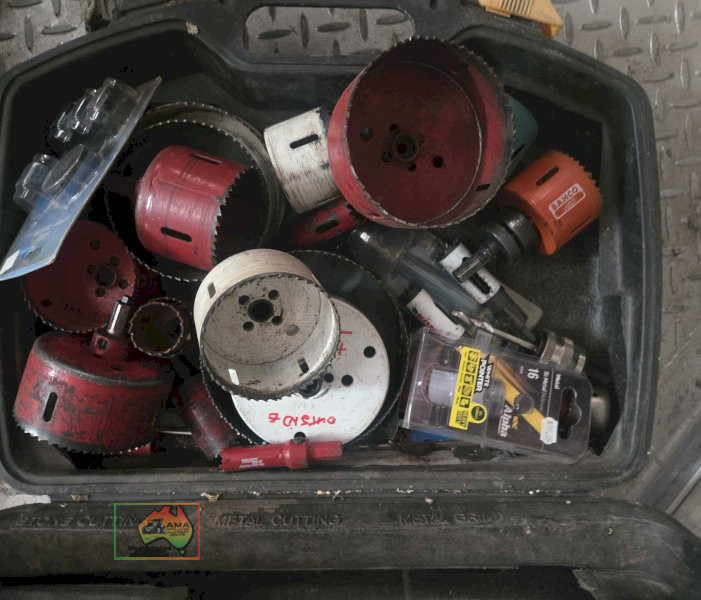 Tool box of assorted hole saws