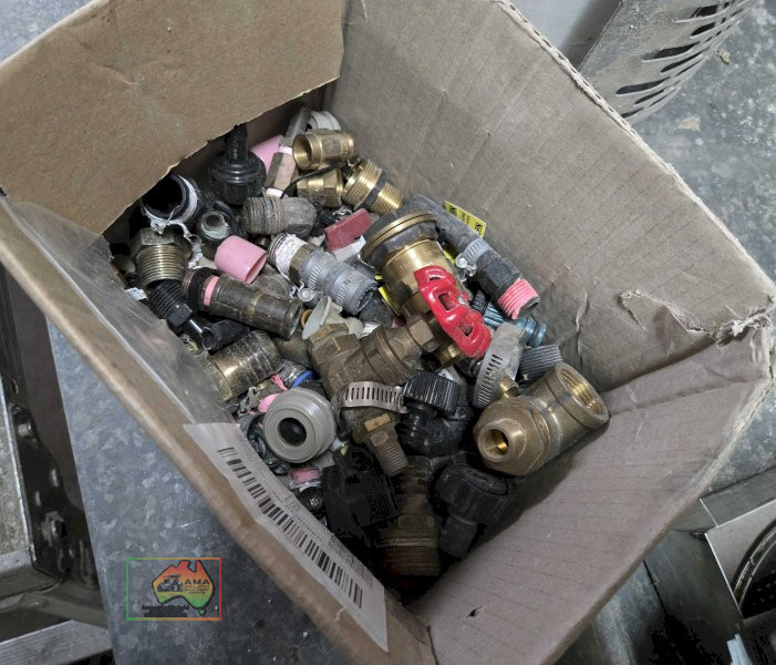 Box of assorted brass taps and fittings