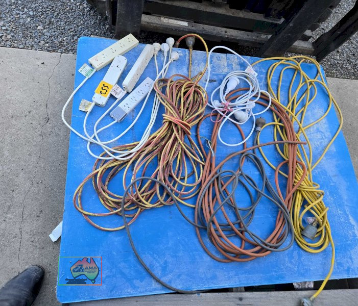 Tub of assorted extension leads and power boards