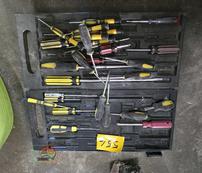 Toolbox of assorted screw drivers