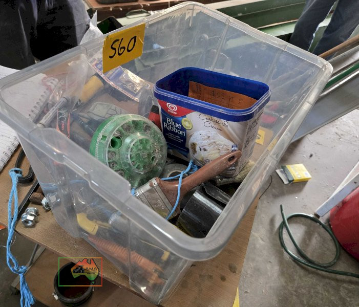 Plastic tub of workshop tools and sundries - photo 2