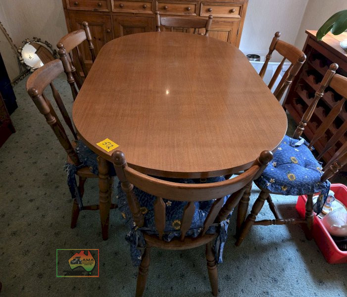 Timber Dining Table with 6 Chairs & Cushions - photo 1