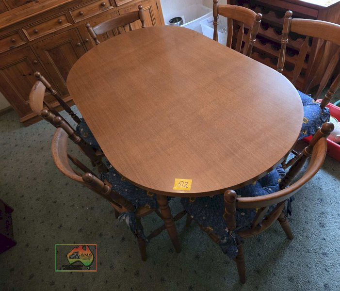 Timber Dining Table with 6 Chairs & Cushions - photo 2