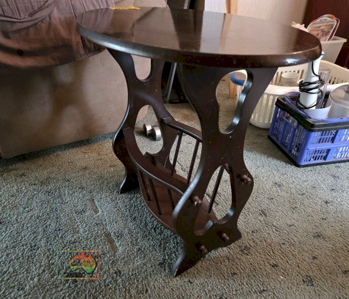 Antique Timber Drinks Table with Magazine Rack
