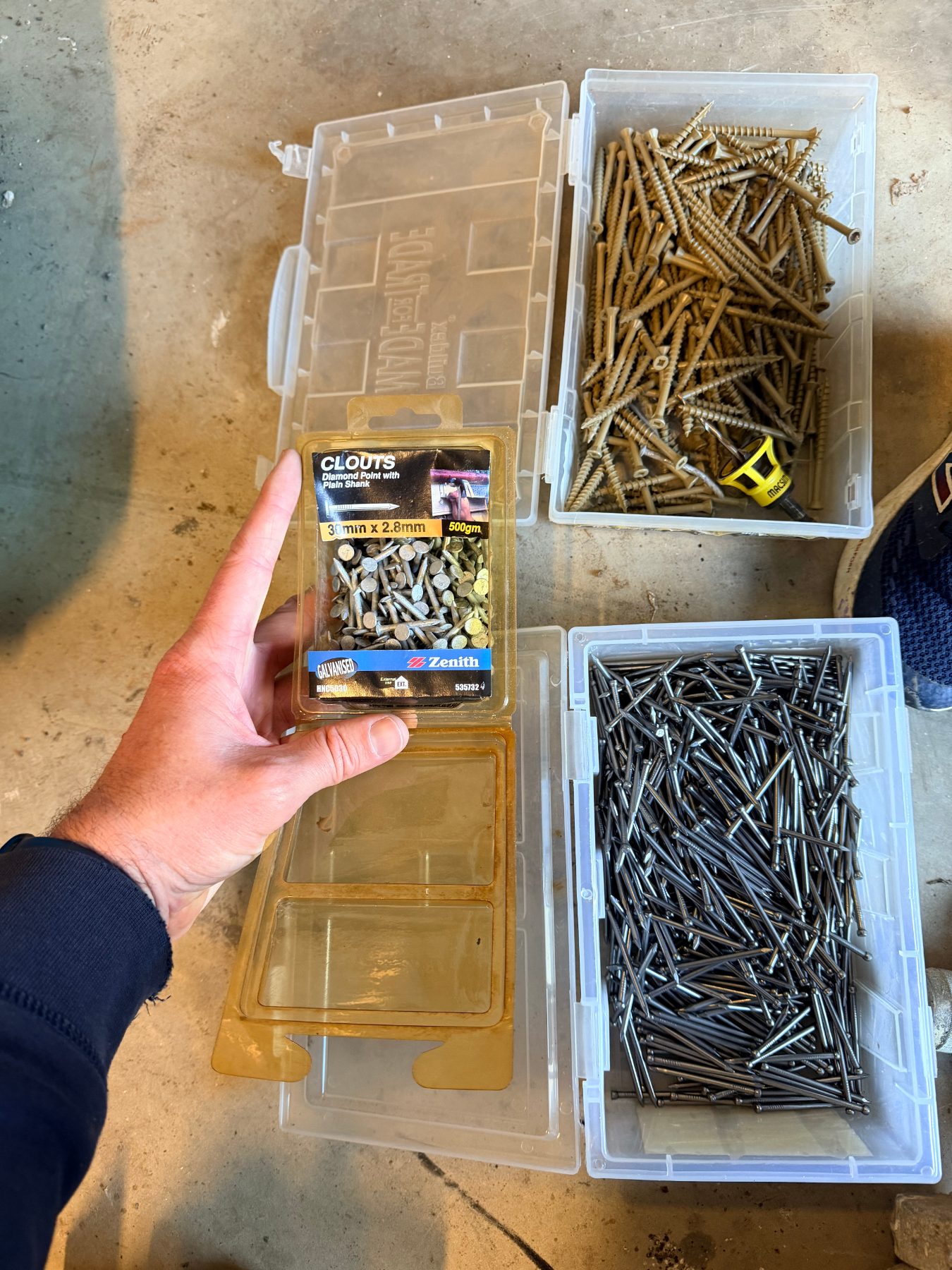 Assorted nails and decking screws