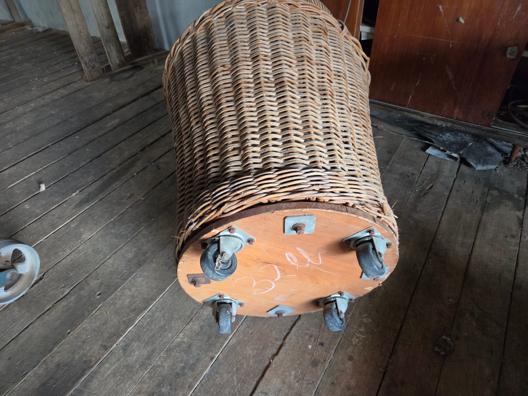 Used - Cane Wool Basket on Trolley Wheels - photo 4