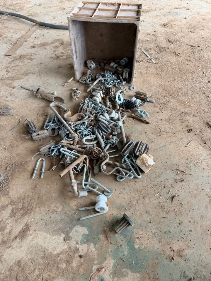 Storage tub full of fencing and gate accessories