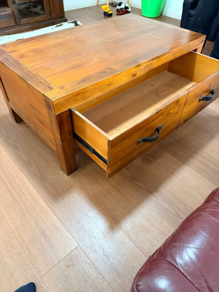 Stained timber coffee table 1200mm x 700mm