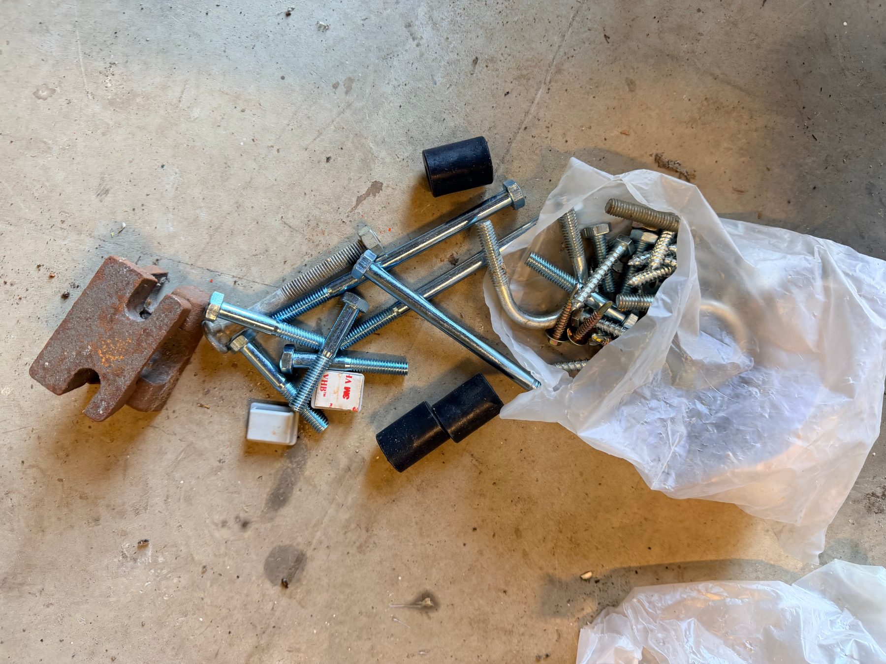 Bag full of assorted nuts, bolts, washers, spacers etc.