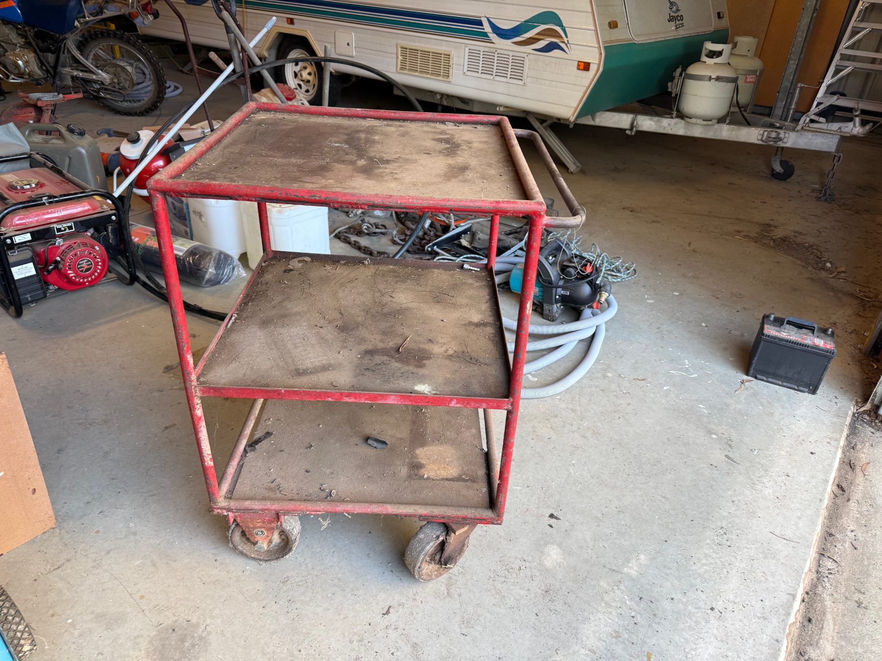 Tool trolley bench and shelves