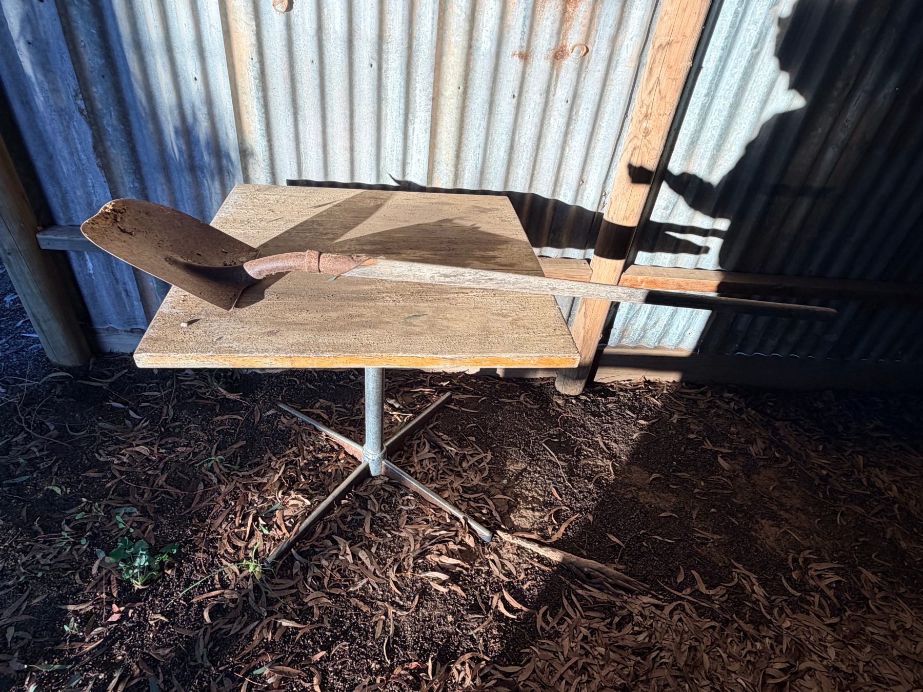 Small table and shovel