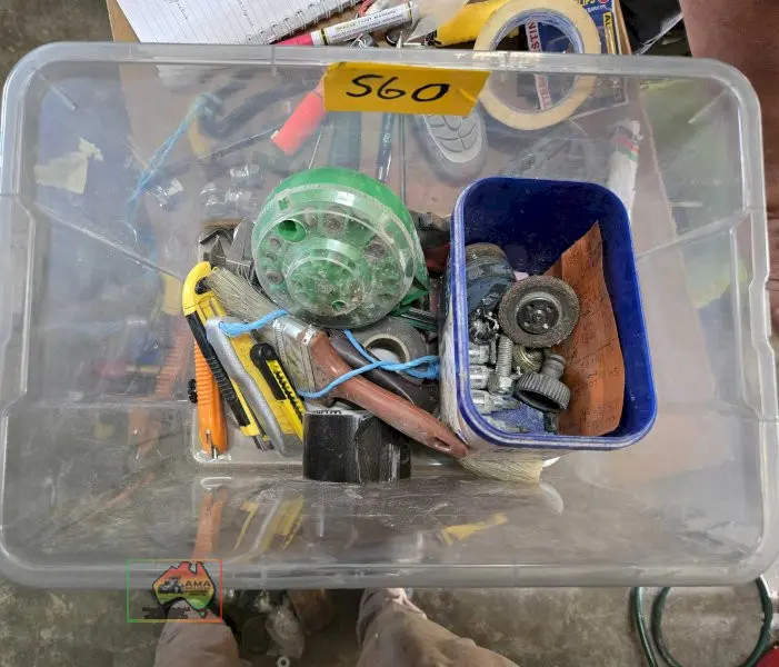 Plastic tub of workshop tools and sundries - photo 1