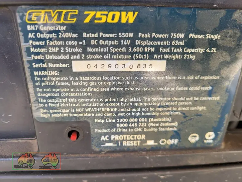 GMC 750w Camping Generator (Kyabram Vic.) - photo 5