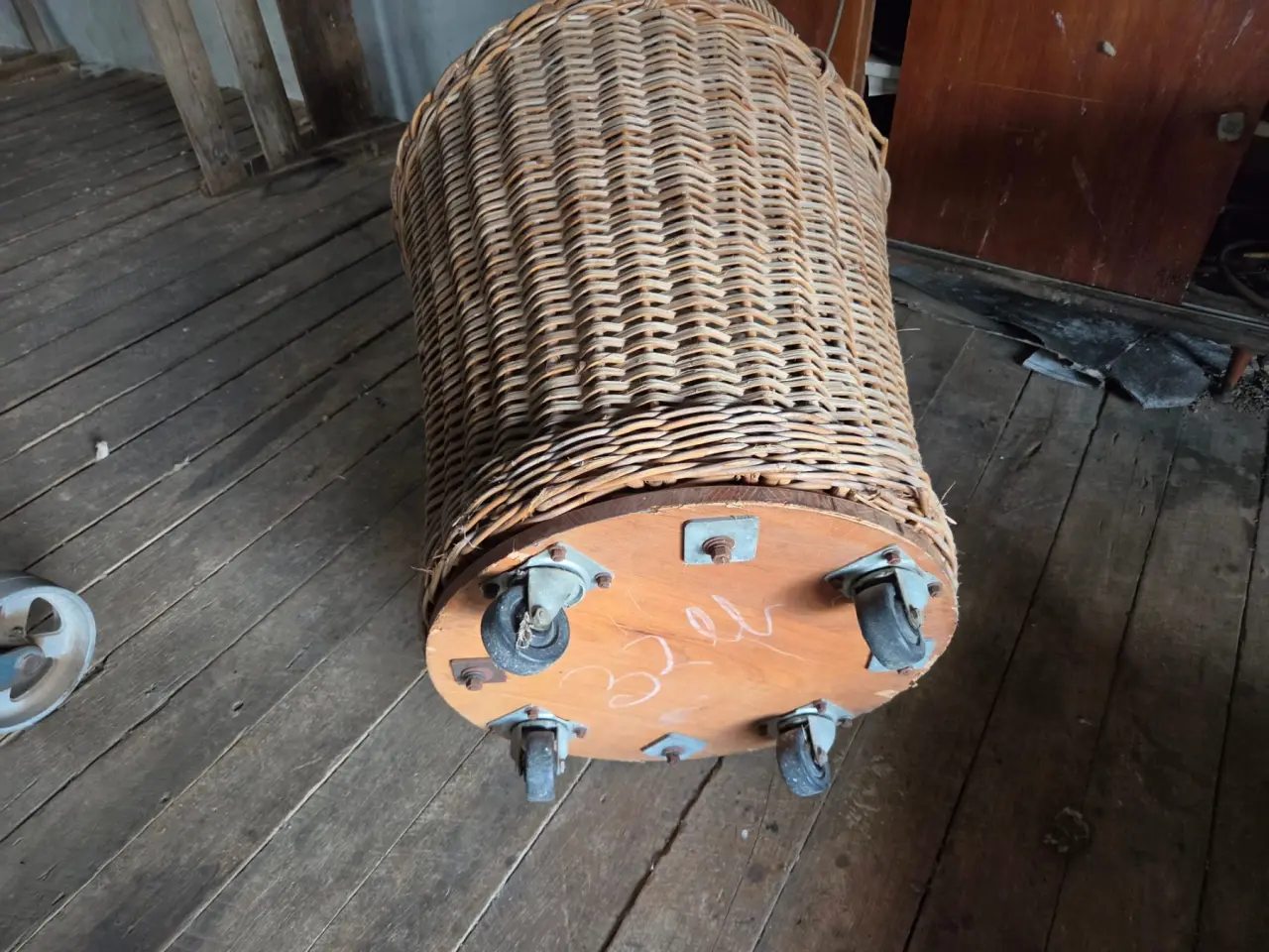 Used - Cane Wool Basket on Trolley Wheels - photo 4
