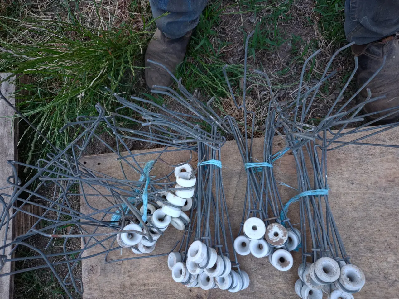 Used - Elec. Fence Stand-off Wires with Porcelain Insulators - photo 1