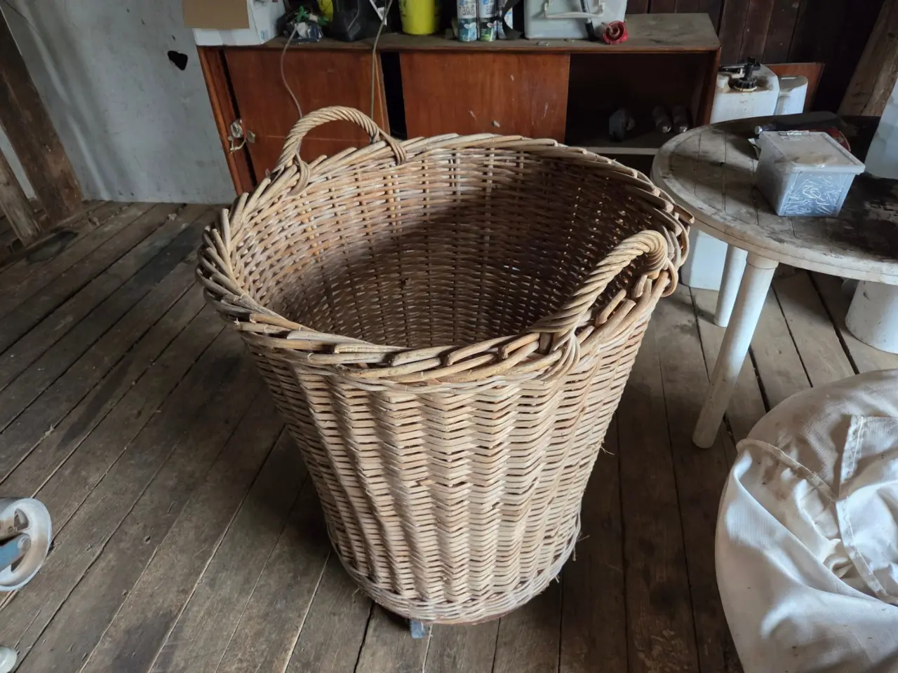 Used - Cane Wool Basket on Trolley Wheels