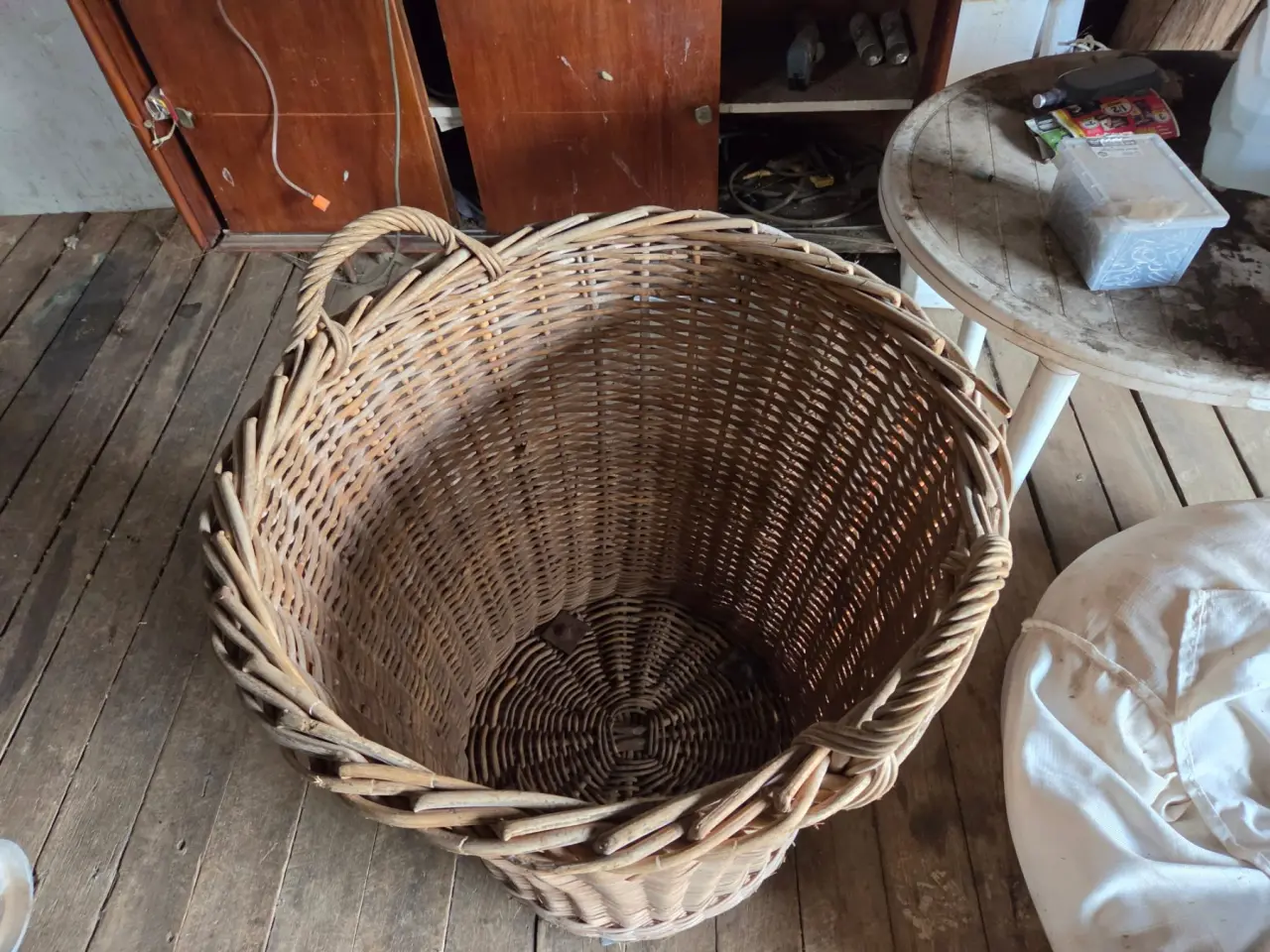 Used - Cane Wool Basket on Trolley Wheels - photo 2