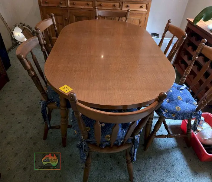 Timber Dining Table with 6 Chairs & Cushions - photo 1