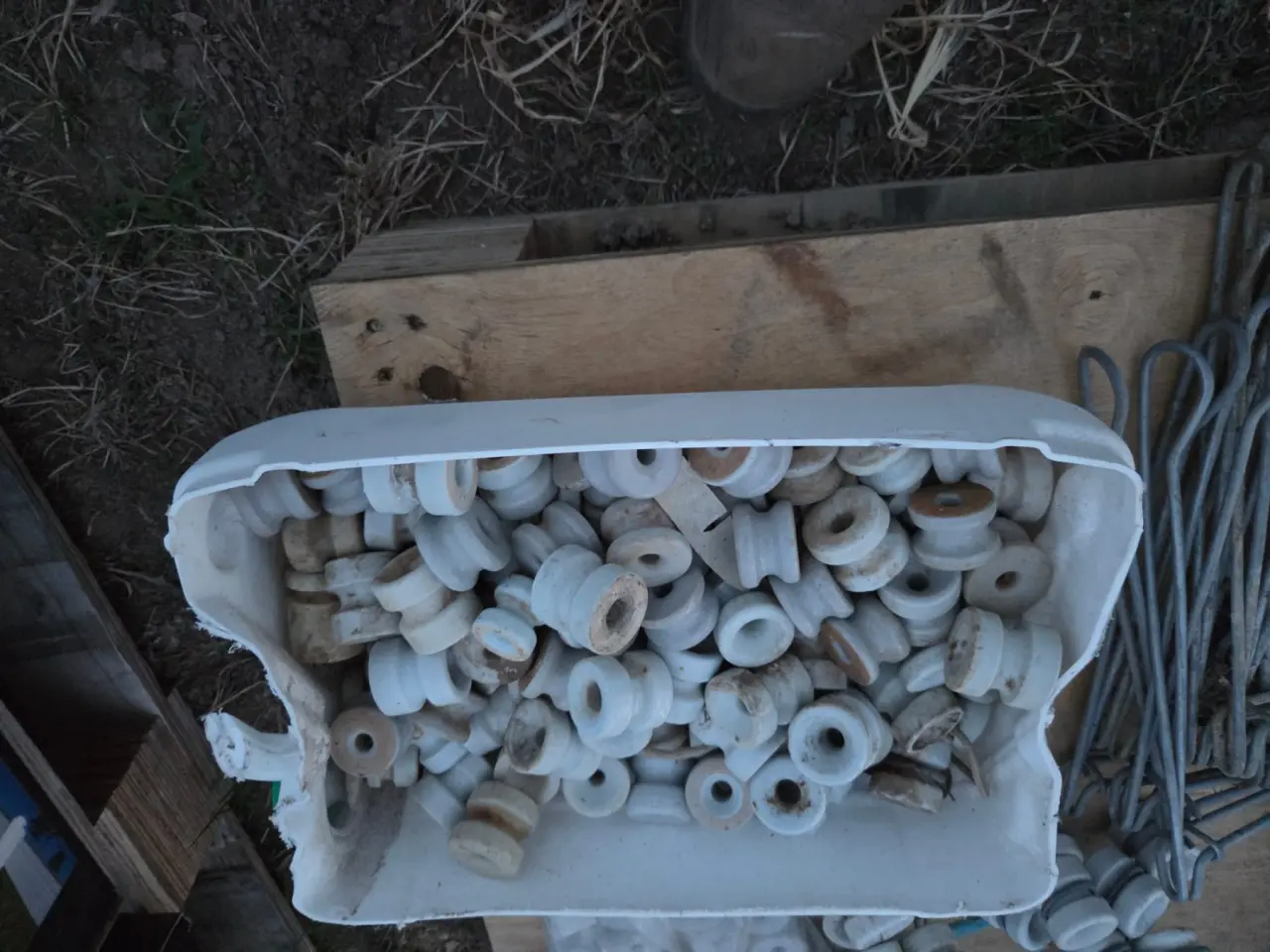 Used - Tub of Elec. Fence Porcelain Insulators - photo 2