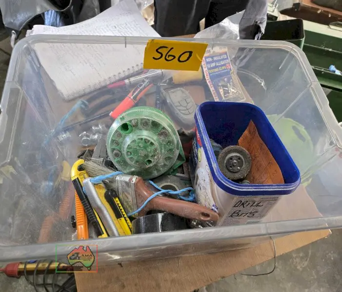 Plastic tub of workshop tools and sundries - photo 3